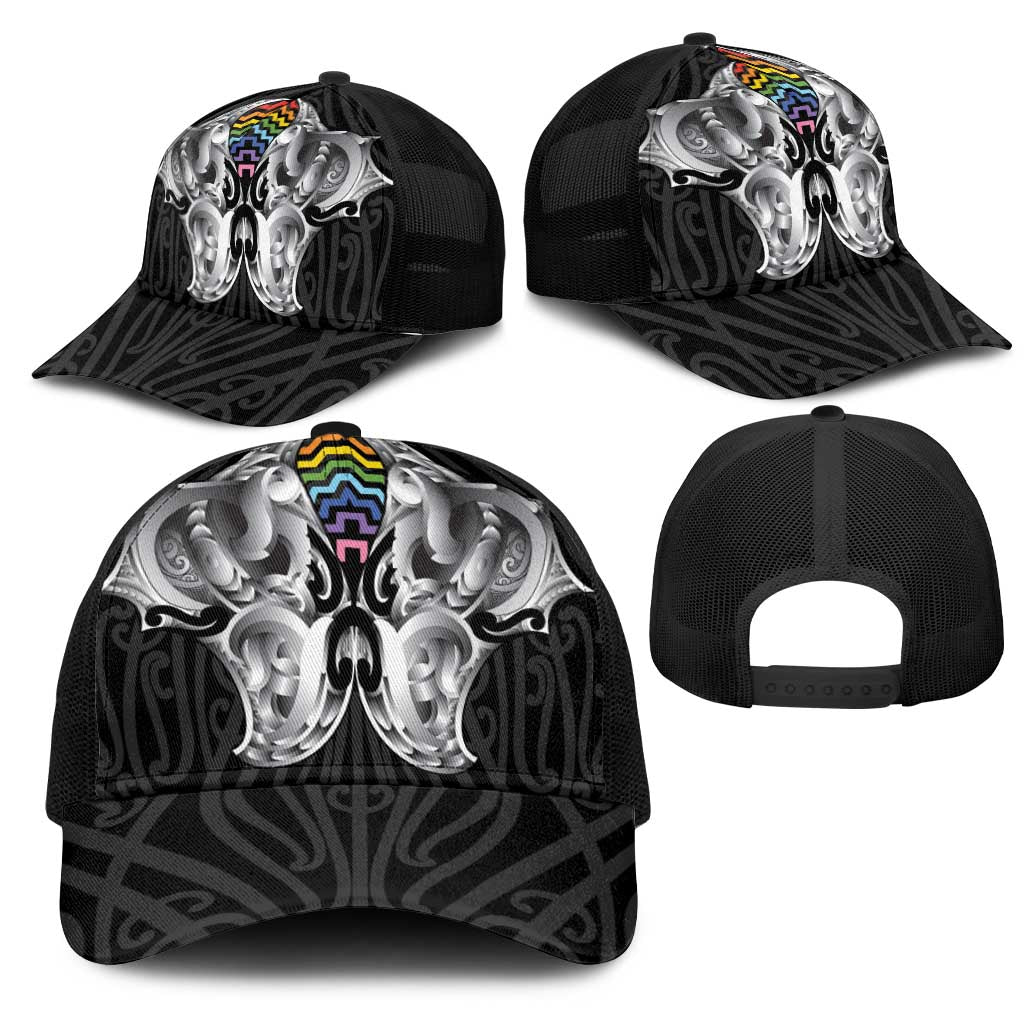 Aotearoa Kowhaiwhai Poutama Rainbow Motif Mesh Trucker Cap