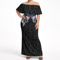 Aotearoa Kowhaiwhai Poutama Rainbow Motif Off Shoulder Maxi Dress LT9 Women Rainbow - Polynesian Pride