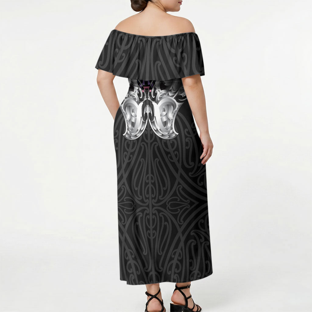 Aotearoa Kowhaiwhai Poutama Rainbow Motif Off Shoulder Maxi Dress LT9 - Polynesian Pride