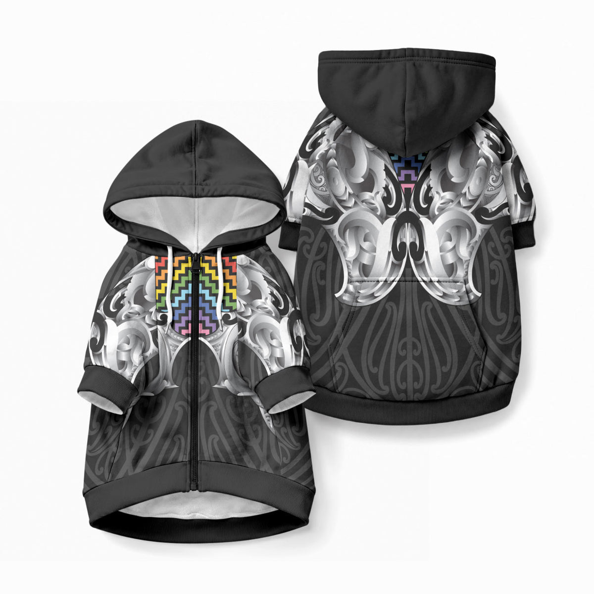 Aotearoa Kowhaiwhai Poutama Rainbow Motif Pet Hoodie
