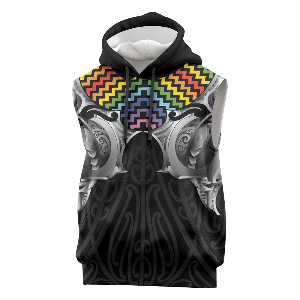 Aotearoa Kowhaiwhai Poutama Rainbow Motif Sleeveless Hoodie LT9 Rainbow - Polynesian Pride