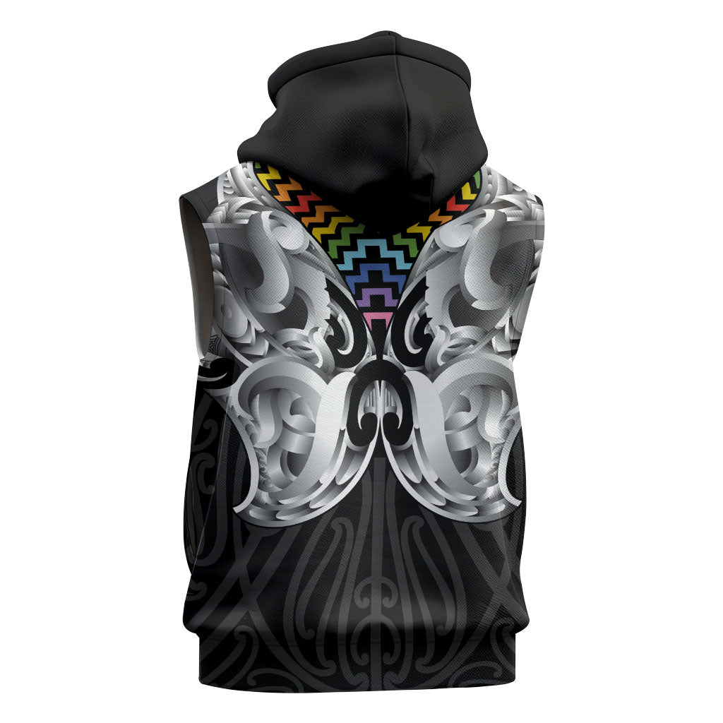 Aotearoa Kowhaiwhai Poutama Rainbow Motif Sleeveless Hoodie LT9 - Polynesian Pride