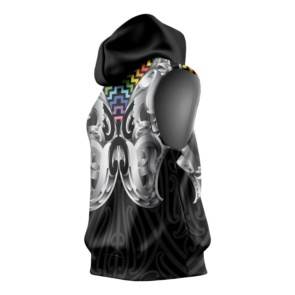 Aotearoa Kowhaiwhai Poutama Rainbow Motif Sleeveless Hoodie LT9 - Polynesian Pride