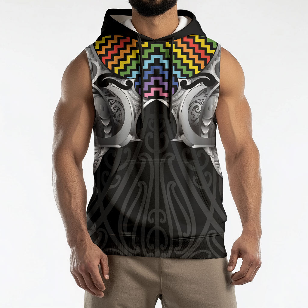 Aotearoa Kowhaiwhai Poutama Rainbow Motif Sleeveless Hoodie LT9 - Polynesian Pride