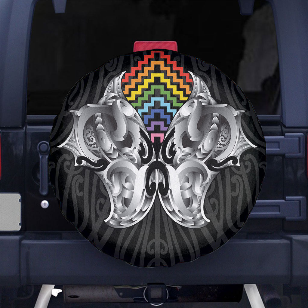 Aotearoa Kowhaiwhai Poutama Rainbow Motif Spare Tire Cover LT9 No hole Rainbow - Polynesian Pride