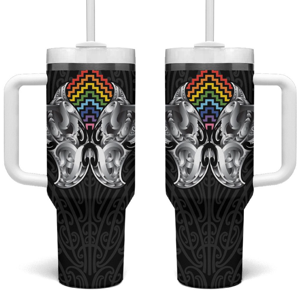 Aotearoa Kowhaiwhai Poutama Rainbow Motif Tumbler With Handle LT9 One Size: 40 oz Rainbow - Polynesian Pride