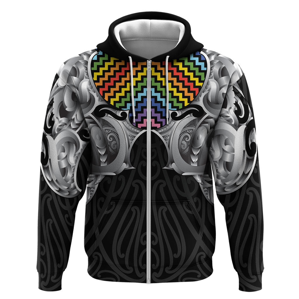 Aotearoa Kowhaiwhai Poutama Rainbow Motif Zip Hoodie