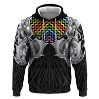 Aotearoa Kowhaiwhai Poutama Rainbow Motif Zip Hoodie