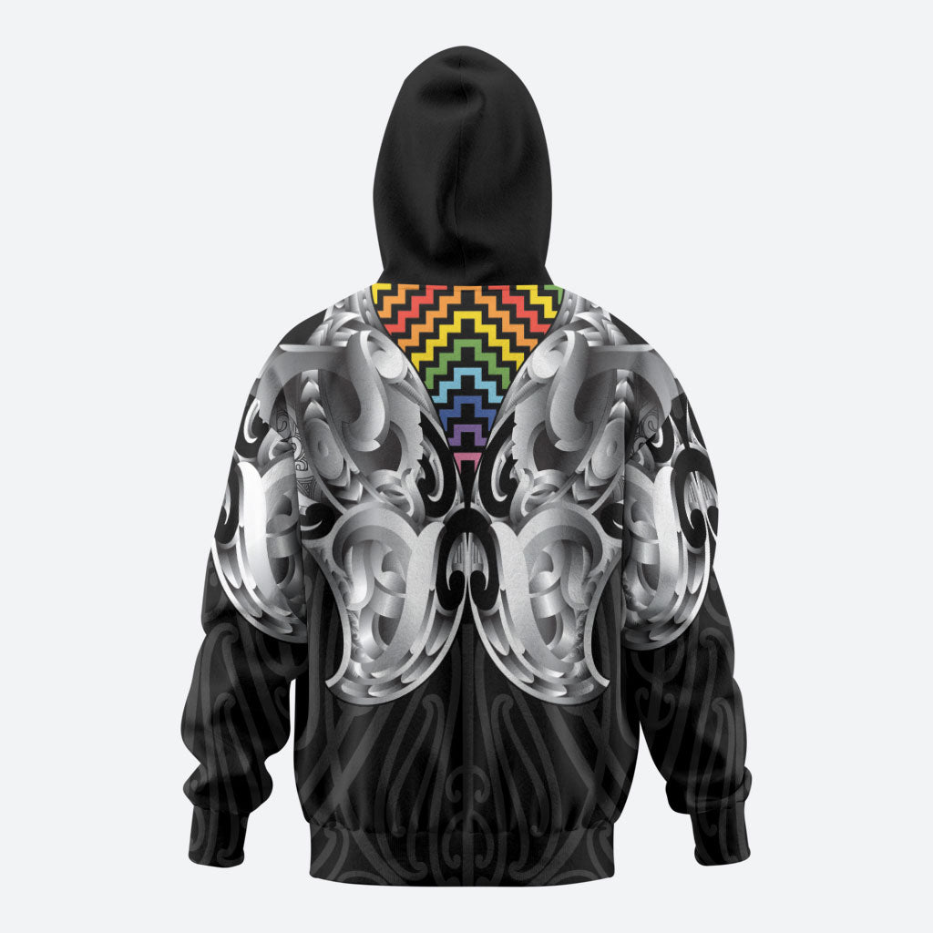 Aotearoa Kowhaiwhai Poutama Rainbow Motif Zip Hoodie