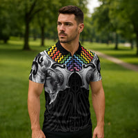 Aotearoa Kowhaiwhai Poutama Rainbow Motif Zipper Polo Shirt LT9 - Polynesian Pride