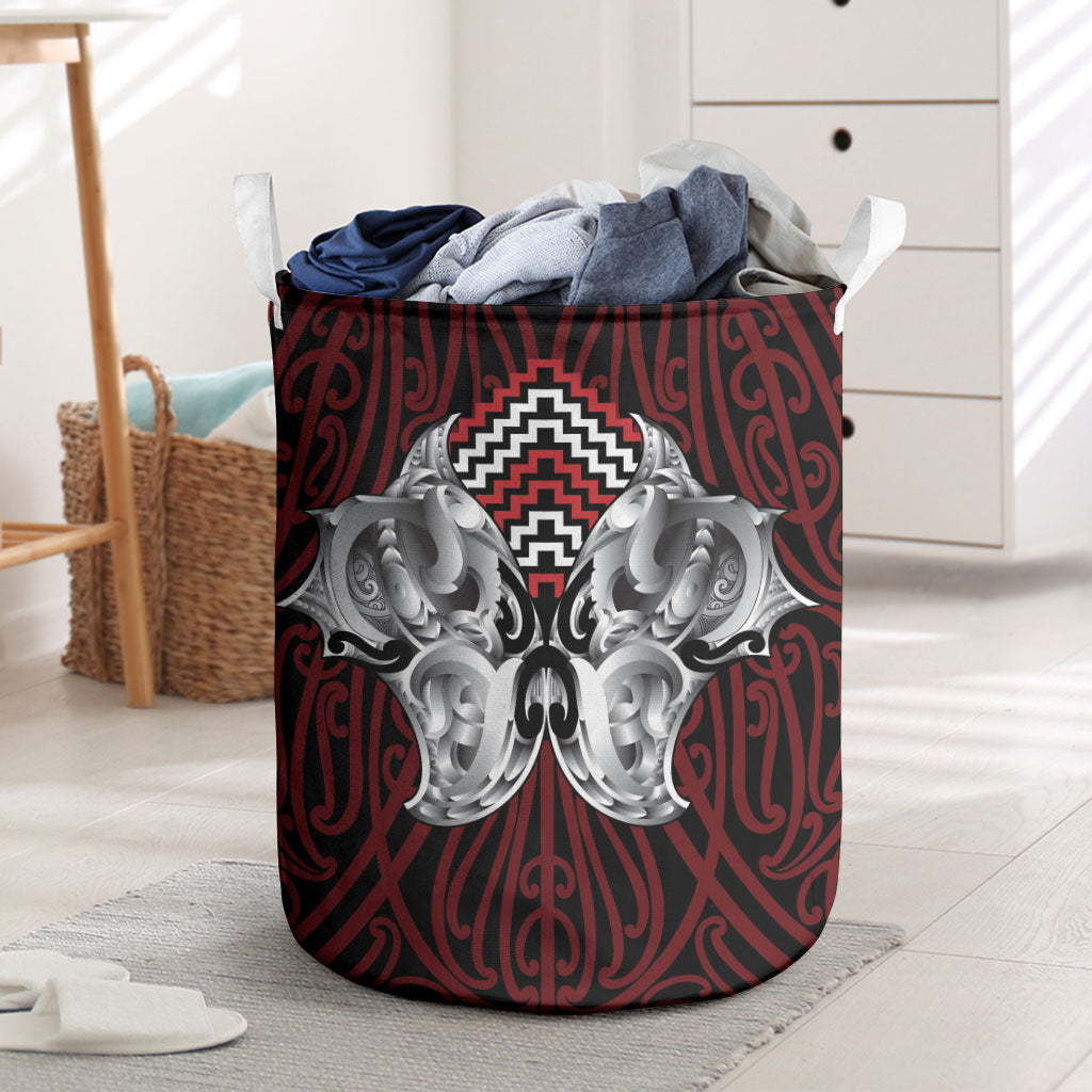 Aotearoa Kowhaiwhai Poutama Red Motif Laundry Basket LT9 Red - Polynesian Pride