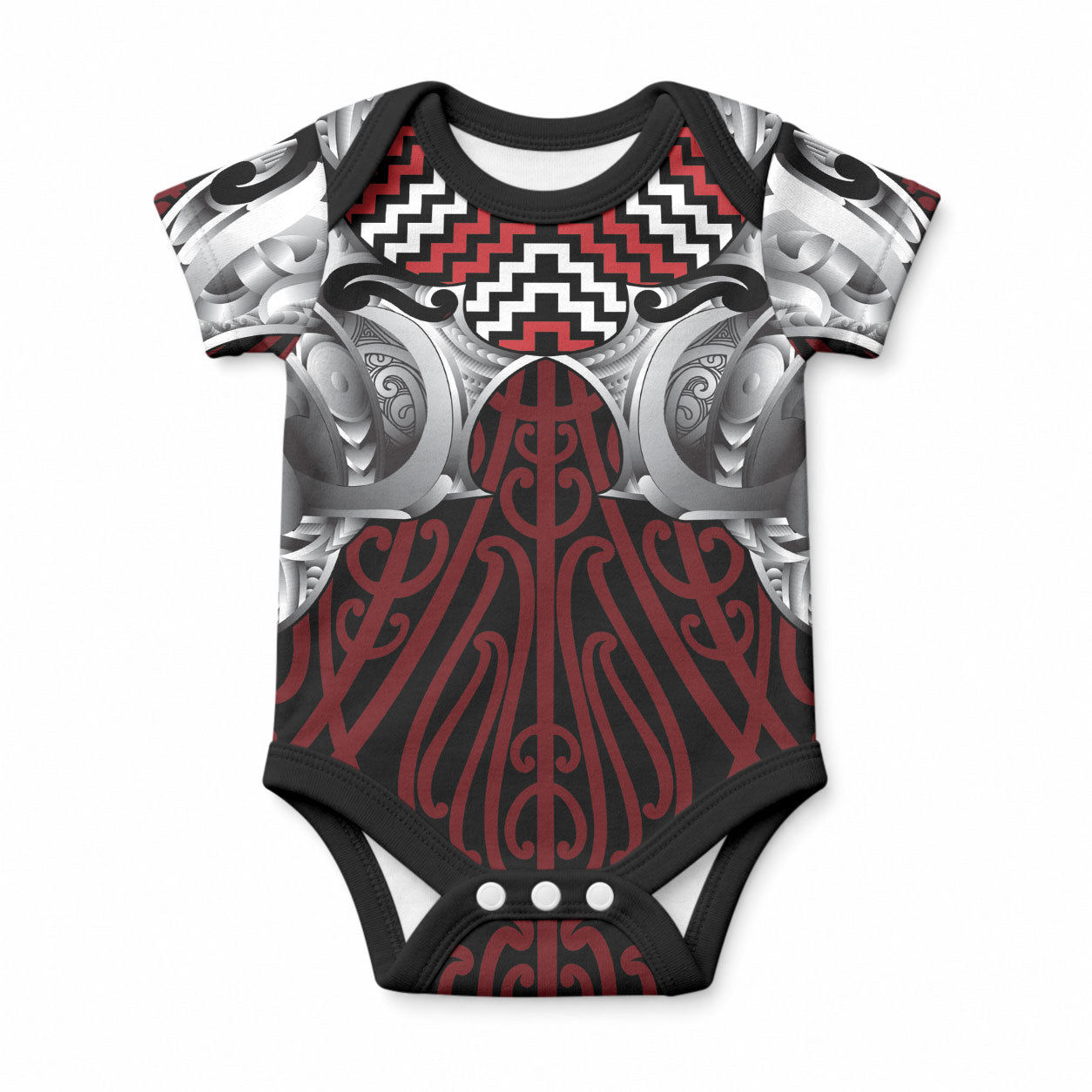 Aotearoa Kowhaiwhai Poutama Red Motif Baby Onesie