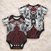Aotearoa Kowhaiwhai Poutama Red Motif Baby Onesie