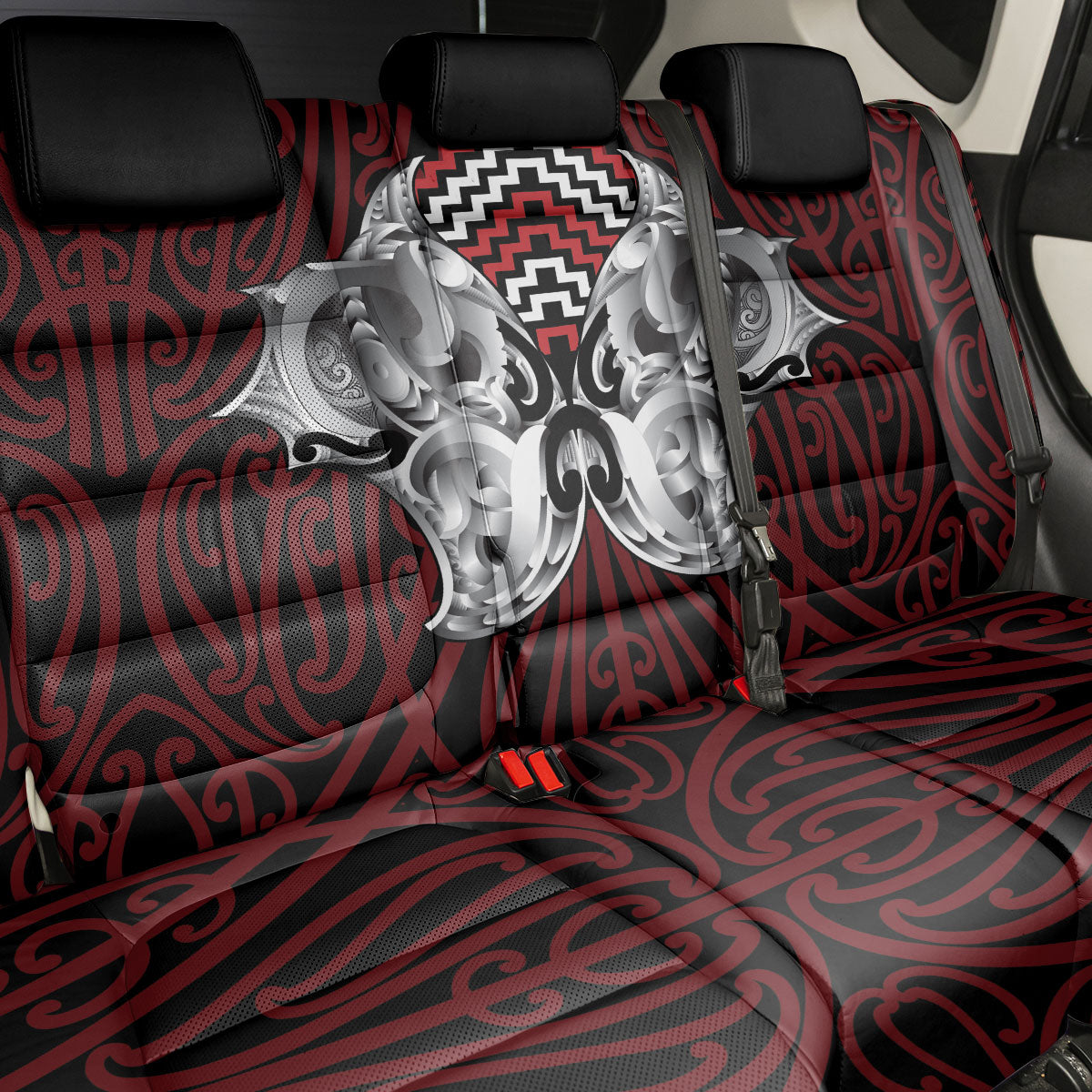 Aotearoa Kowhaiwhai Poutama Red Motif Back Car Seat Cover