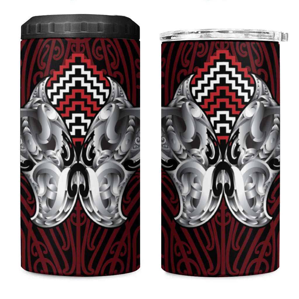Aotearoa Kowhaiwhai Poutama Red Motif 4 in 1 Can Cooler Tumbler