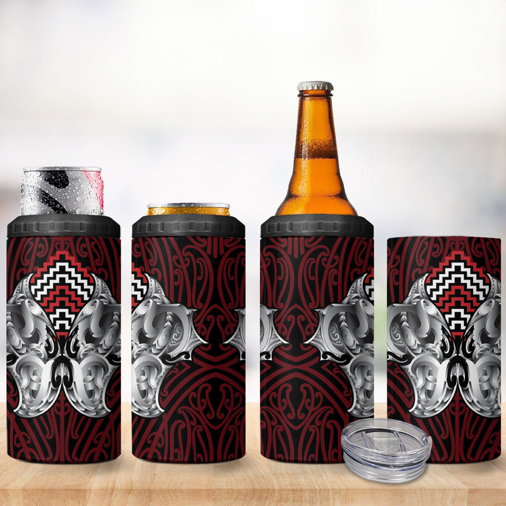 Aotearoa Kowhaiwhai Poutama Red Motif 4 in 1 Can Cooler Tumbler LT9 - Polynesian Pride