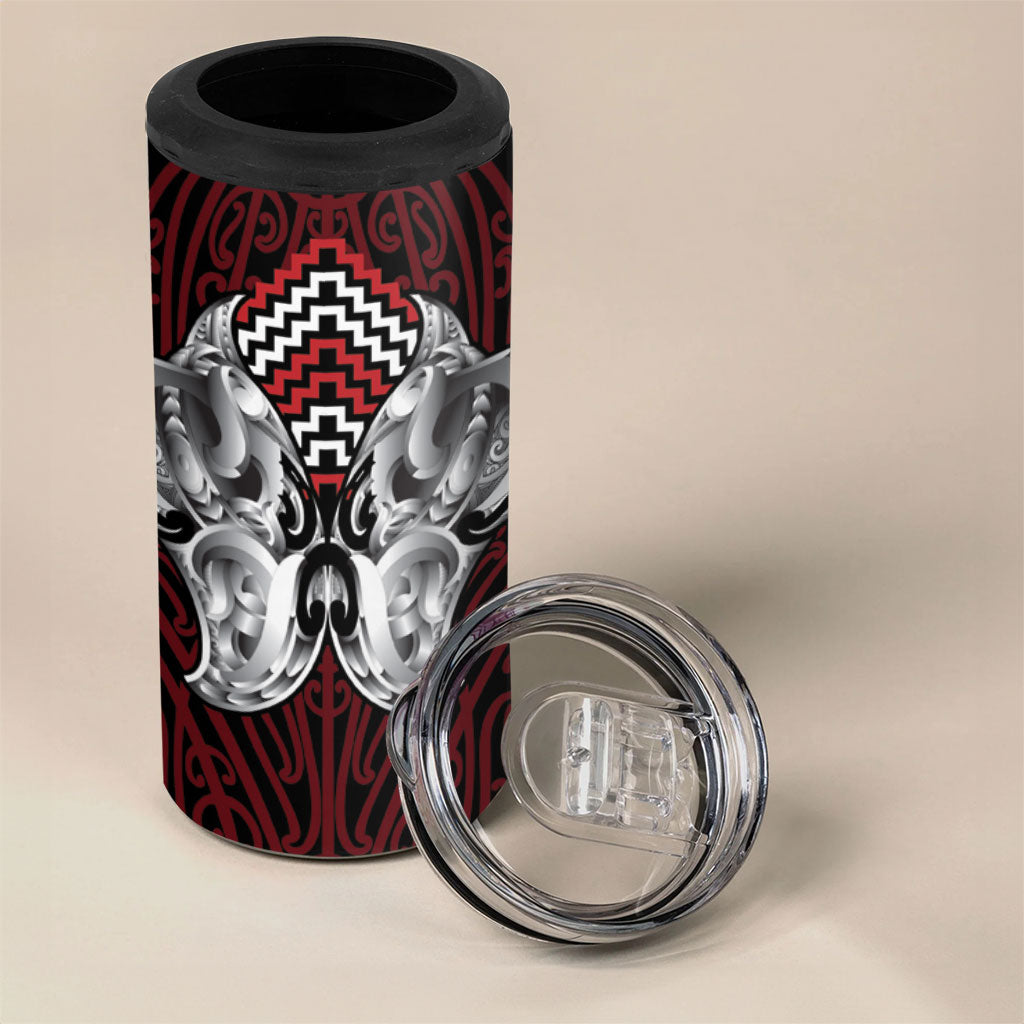 Aotearoa Kowhaiwhai Poutama Red Motif 4 in 1 Can Cooler Tumbler LT9 - Polynesian Pride