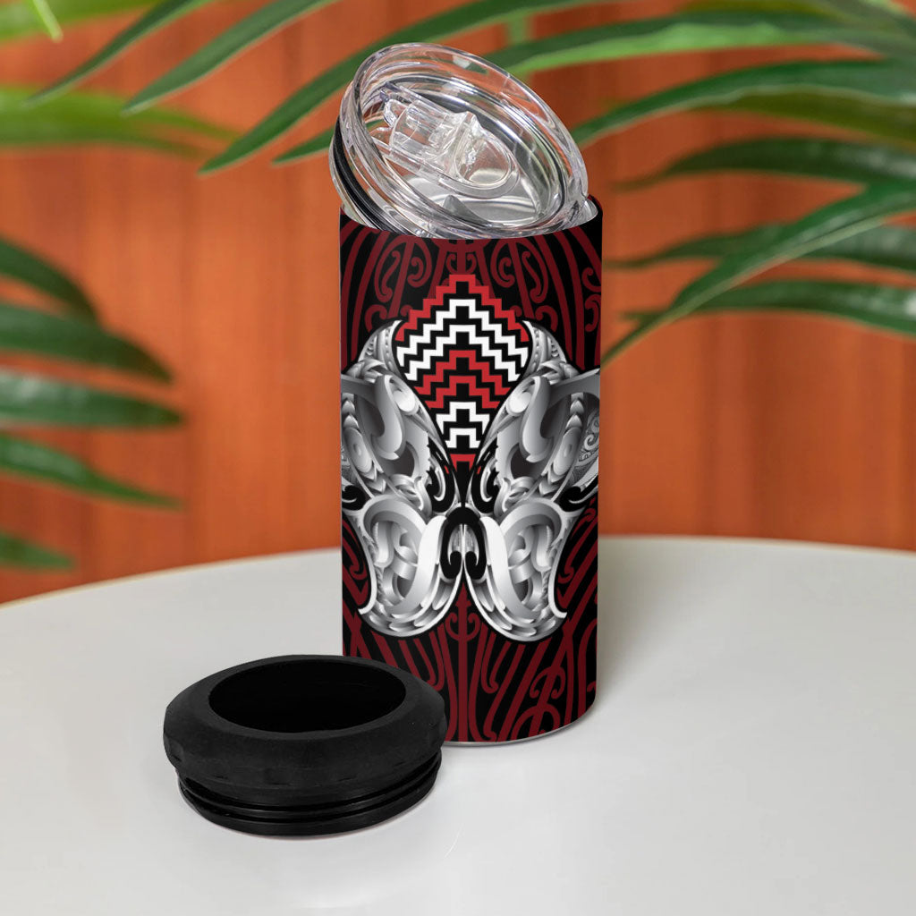 Aotearoa Kowhaiwhai Poutama Red Motif 4 in 1 Can Cooler Tumbler LT9 - Polynesian Pride