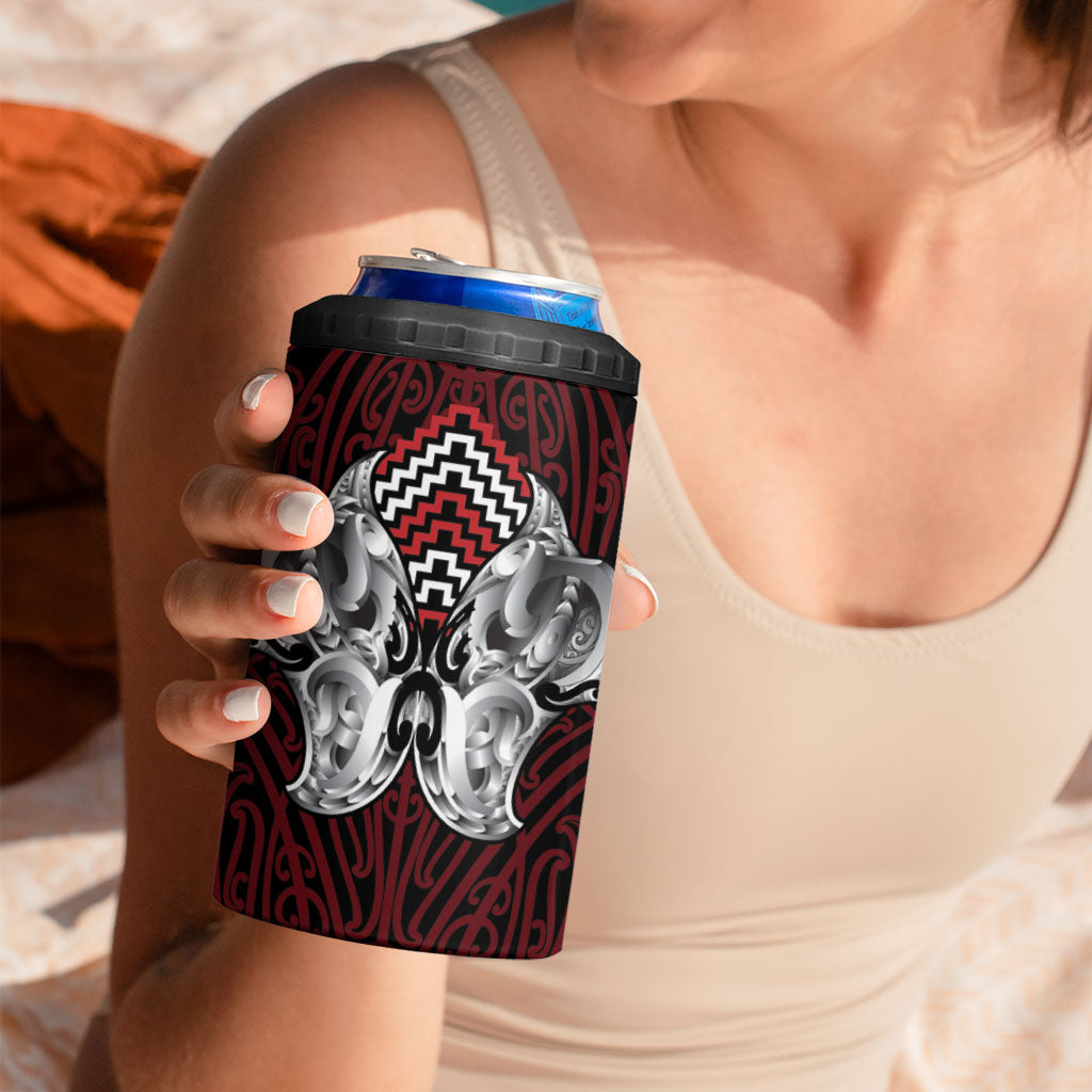 Aotearoa Kowhaiwhai Poutama Red Motif 4 in 1 Can Cooler Tumbler LT9 - Polynesian Pride