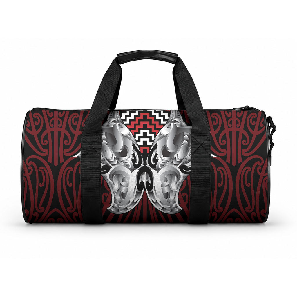 Aotearoa Kowhaiwhai Poutama Red Motif Duffle Bag