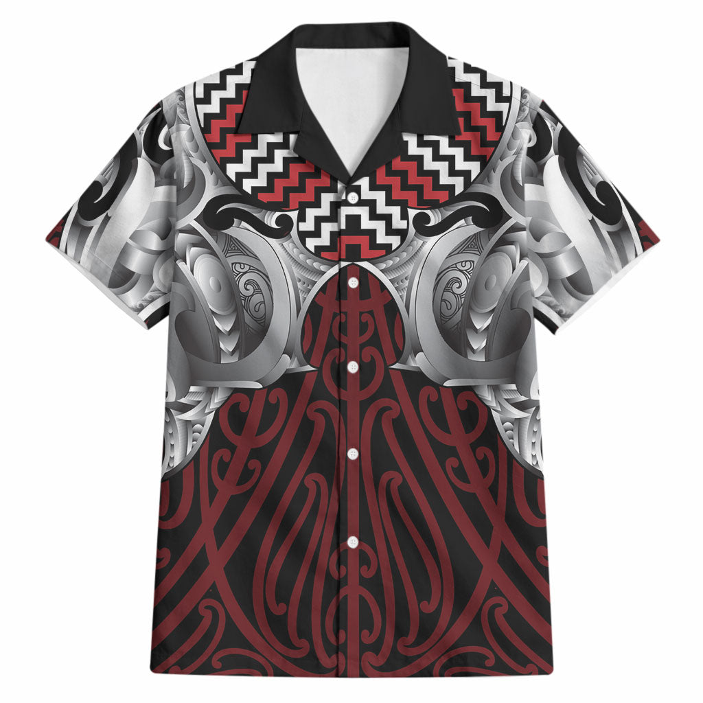 Aotearoa Kowhaiwhai Poutama Red Motif Hawaiian Shirt