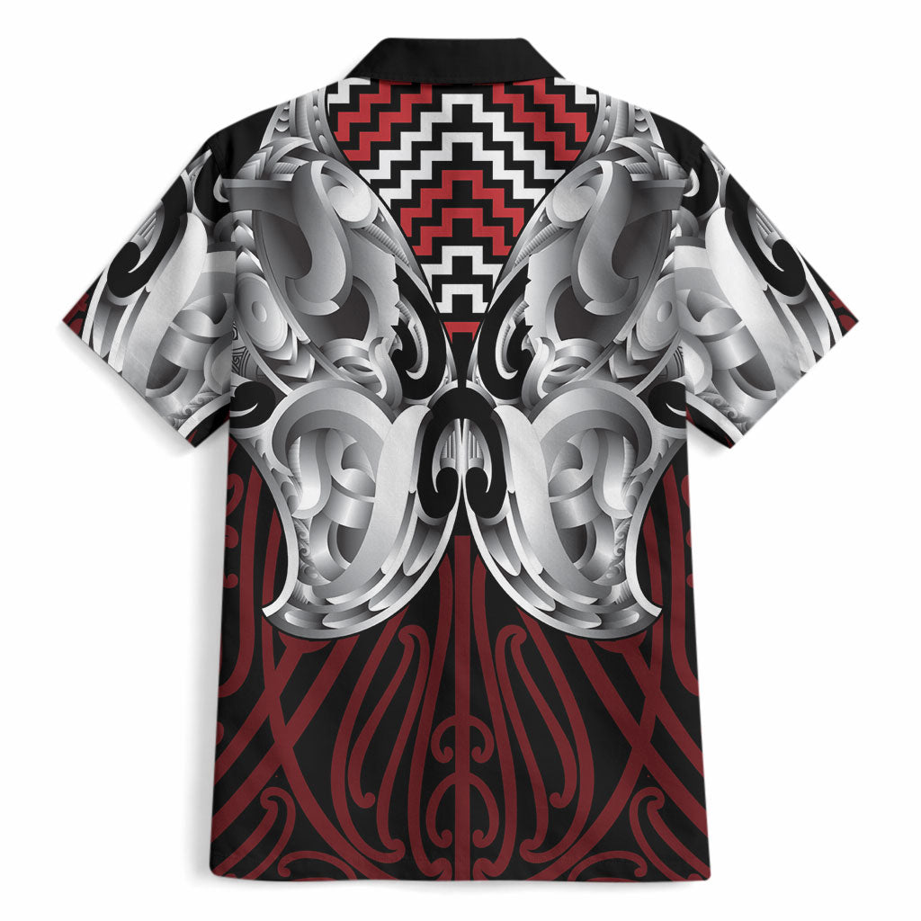 Aotearoa Kowhaiwhai Poutama Red Motif Hawaiian Shirt