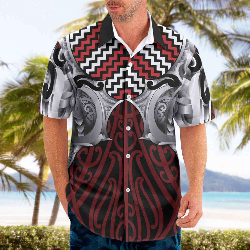 Aotearoa Kowhaiwhai Poutama Red Motif Hawaiian Shirt