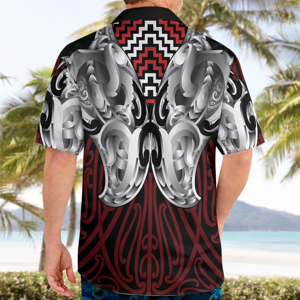 Aotearoa Kowhaiwhai Poutama Red Motif Hawaiian Shirt