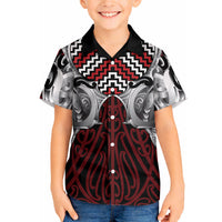 Aotearoa Kowhaiwhai Poutama Red Motif Hawaiian Shirt