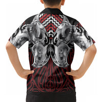 Aotearoa Kowhaiwhai Poutama Red Motif Hawaiian Shirt