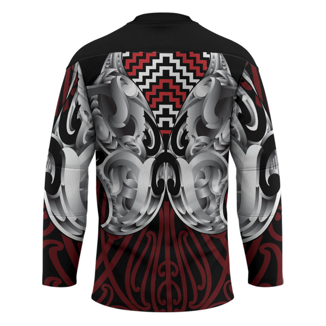 Aotearoa Kowhaiwhai Poutama Red Motif Hockey Jersey LT9 - Polynesian Pride