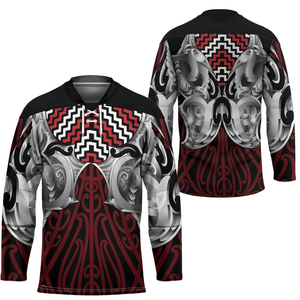 Aotearoa Kowhaiwhai Poutama Red Motif Hockey Jersey LT9 - Polynesian Pride