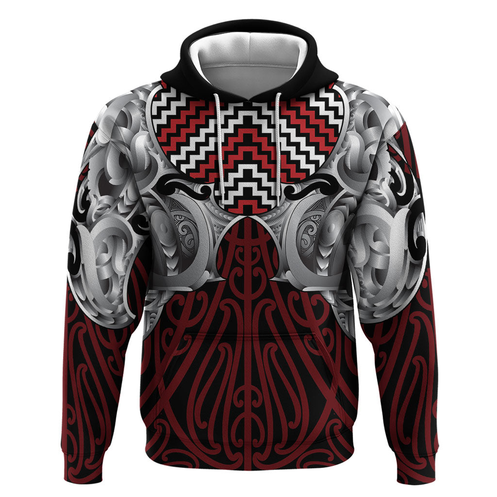 Aotearoa Kowhaiwhai Poutama Red Motif Hoodie LT9 Pullover Hoodie Red - Polynesian Pride