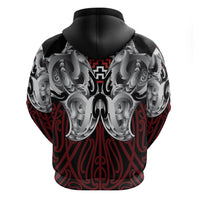 Aotearoa Kowhaiwhai Poutama Red Motif Hoodie