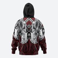 Aotearoa Kowhaiwhai Poutama Red Motif Hoodie