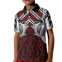 Aotearoa Kowhaiwhai Poutama Red Motif Kid Polo Shirt LT9 Kid Red - Polynesian Pride