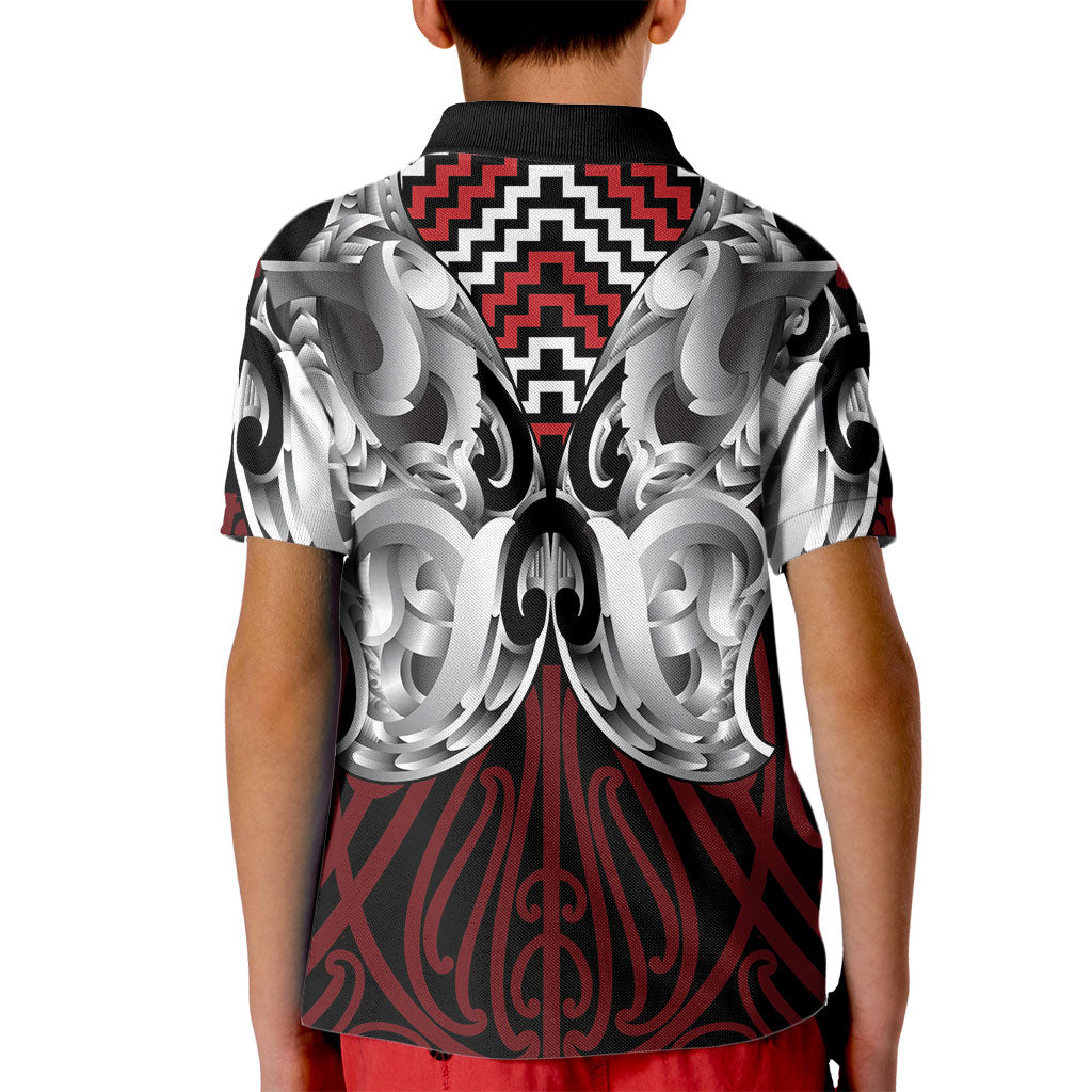 Aotearoa Kowhaiwhai Poutama Red Motif Kid Polo Shirt LT9 - Polynesian Pride