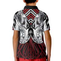 Aotearoa Kowhaiwhai Poutama Red Motif Kid Polo Shirt LT9 - Polynesian Pride