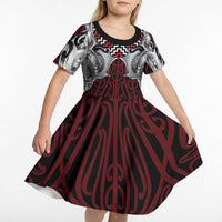Aotearoa Kowhaiwhai Poutama Red Motif Kid Short Sleeve Dress LT9 - Polynesian Pride