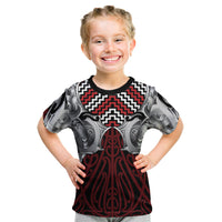 Aotearoa Kowhaiwhai Poutama Red Motif Kid T Shirt LT9 Red - Polynesian Pride