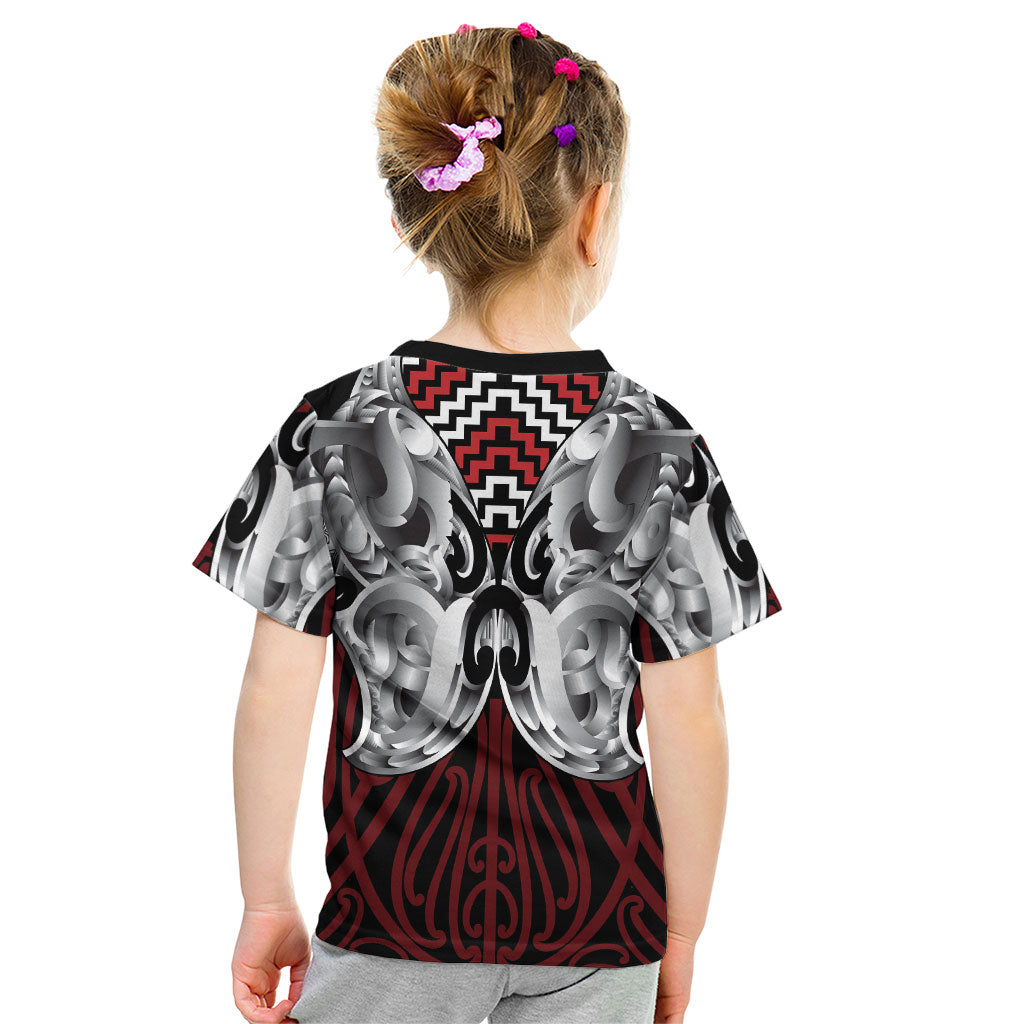 Aotearoa Kowhaiwhai Poutama Red Motif Kid T Shirt LT9 - Polynesian Pride