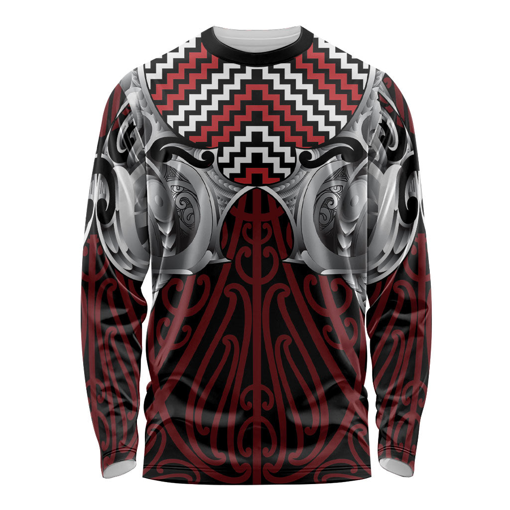 Aotearoa Kowhaiwhai Poutama Red Motif Long Sleeve Shirt