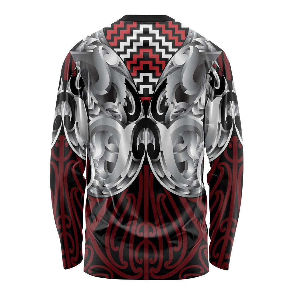 Aotearoa Kowhaiwhai Poutama Red Motif Long Sleeve Shirt