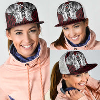 Aotearoa Kowhaiwhai Poutama Red Motif Mesh Trucker Cap