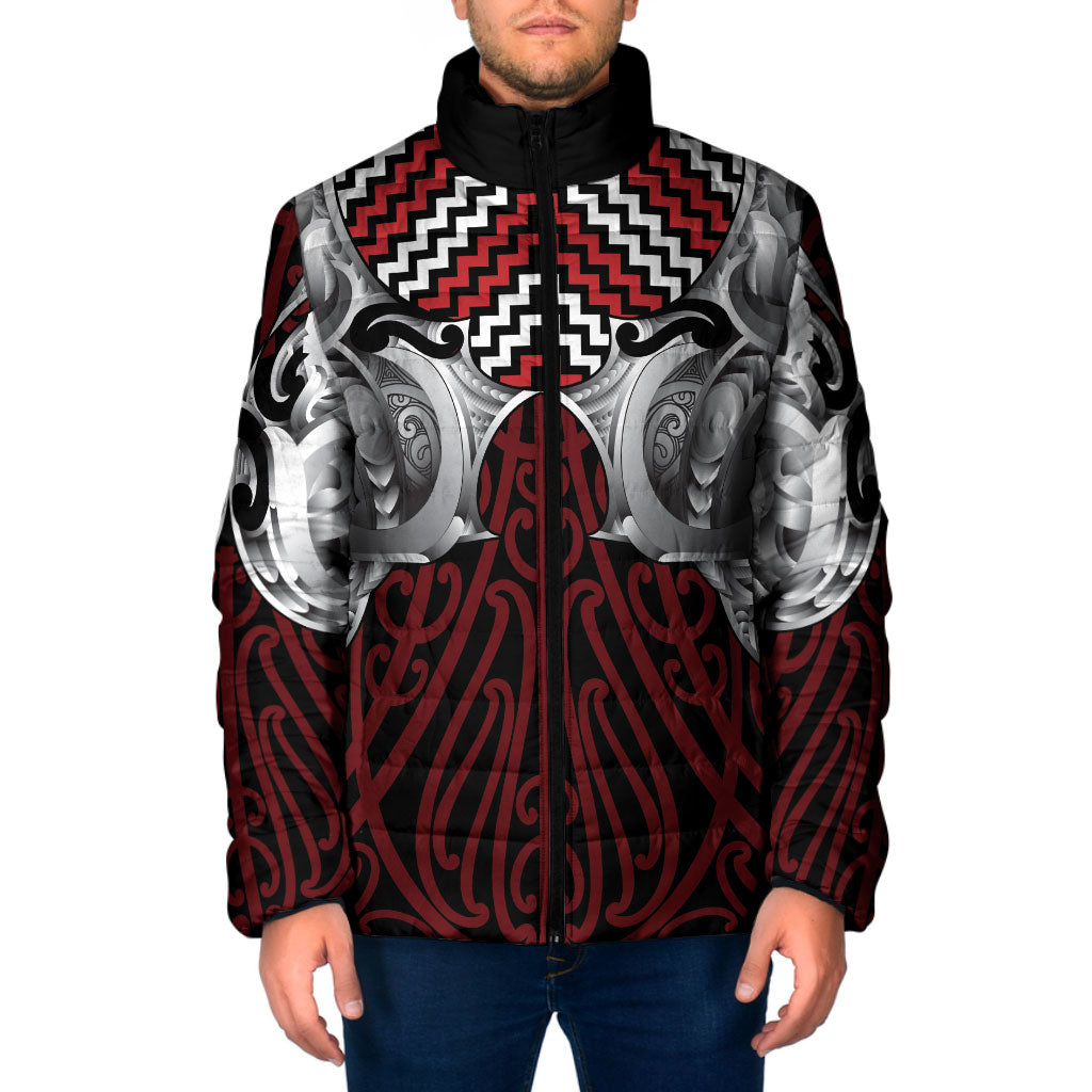 Aotearoa Kowhaiwhai Poutama Red Motif Padded Jacket LT9 Men Red - Polynesian Pride