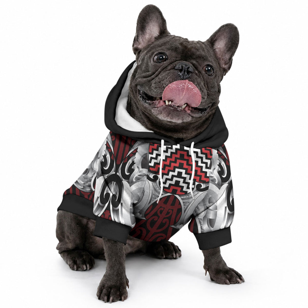 Aotearoa Kowhaiwhai Poutama Red Motif Pet Hoodie LT9 - Polynesian Pride