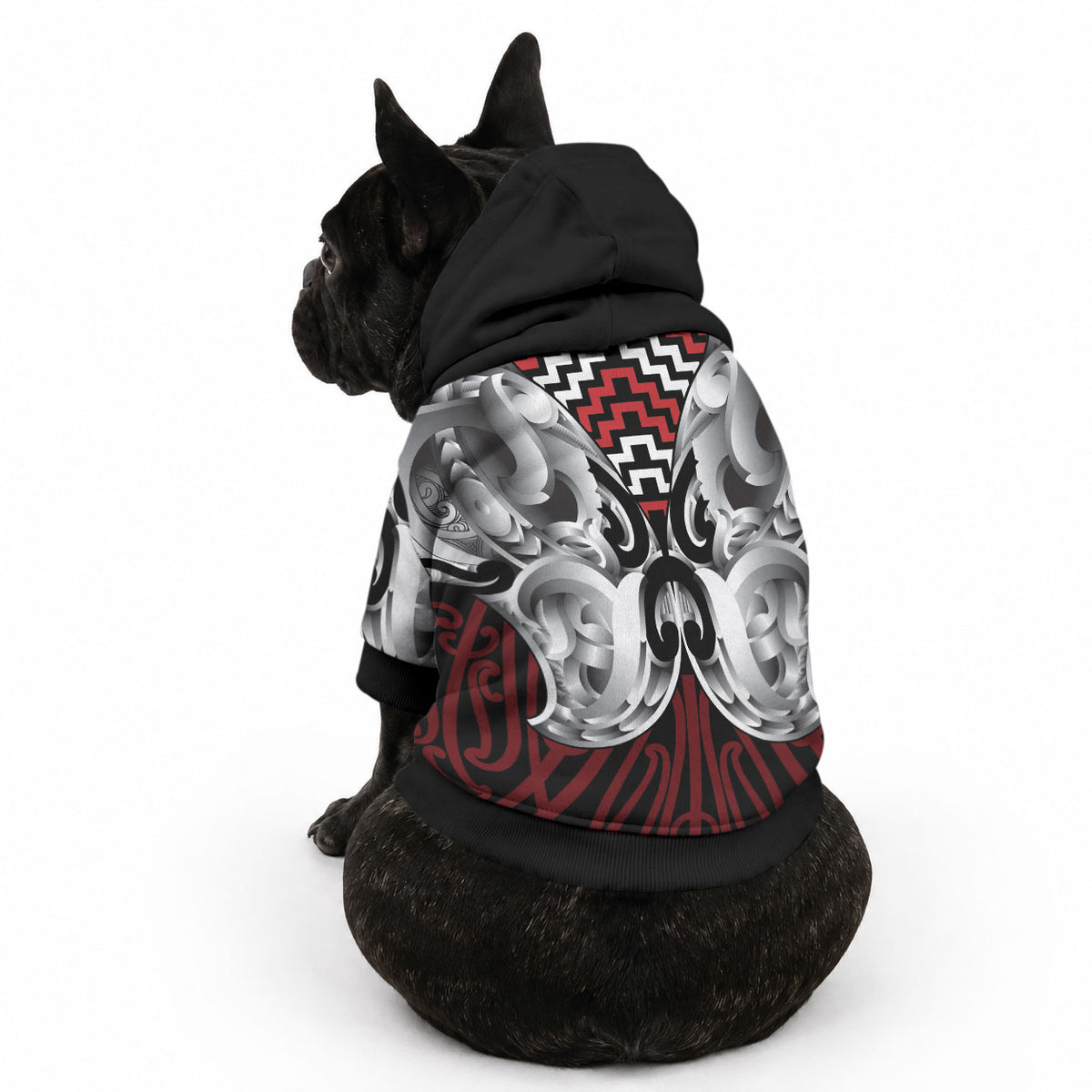 Aotearoa Kowhaiwhai Poutama Red Motif Pet Hoodie LT9 - Polynesian Pride