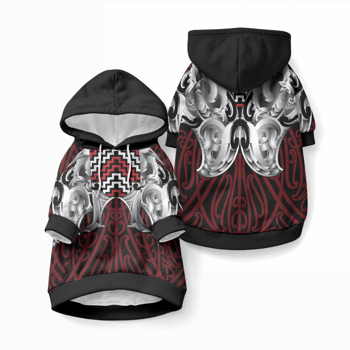 Aotearoa Kowhaiwhai Poutama Red Motif Pet Hoodie LT9 Pullover Red - Polynesian Pride