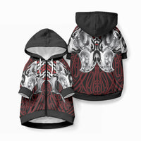 Aotearoa Kowhaiwhai Poutama Red Motif Pet Hoodie LT9 Zip-up Red - Polynesian Pride