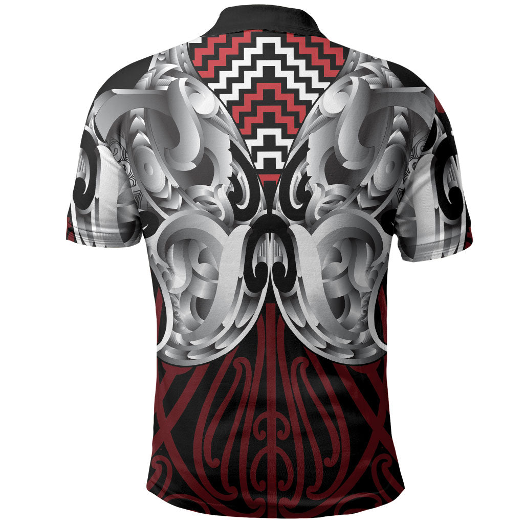 Aotearoa Kowhaiwhai Poutama Red Motif Polo Shirt